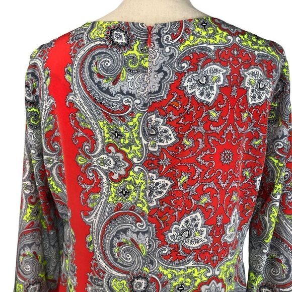 ANTHROPOLOGIE YOANA BARASCHI Paisley Print Shift Dress Long Trumpet Sleeve Large - Picture 4 of 12